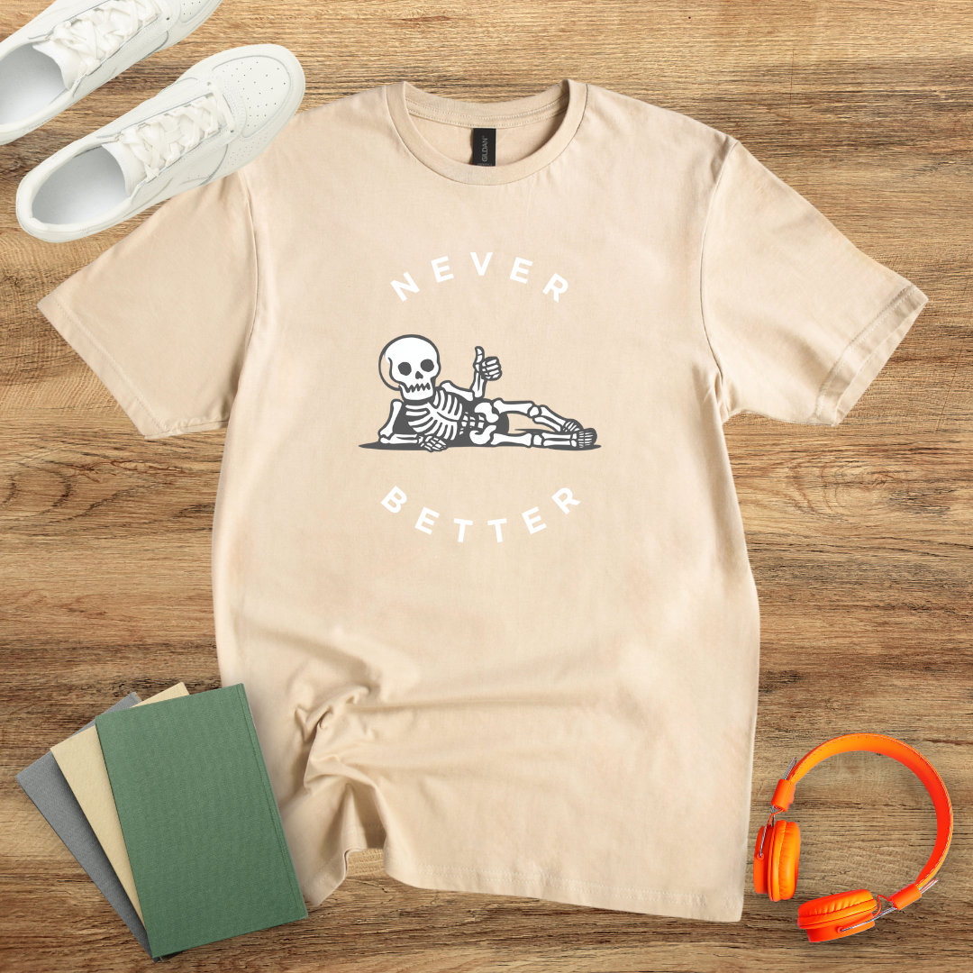 Never Better Skeleton Unisex Softstyle T-Shirt