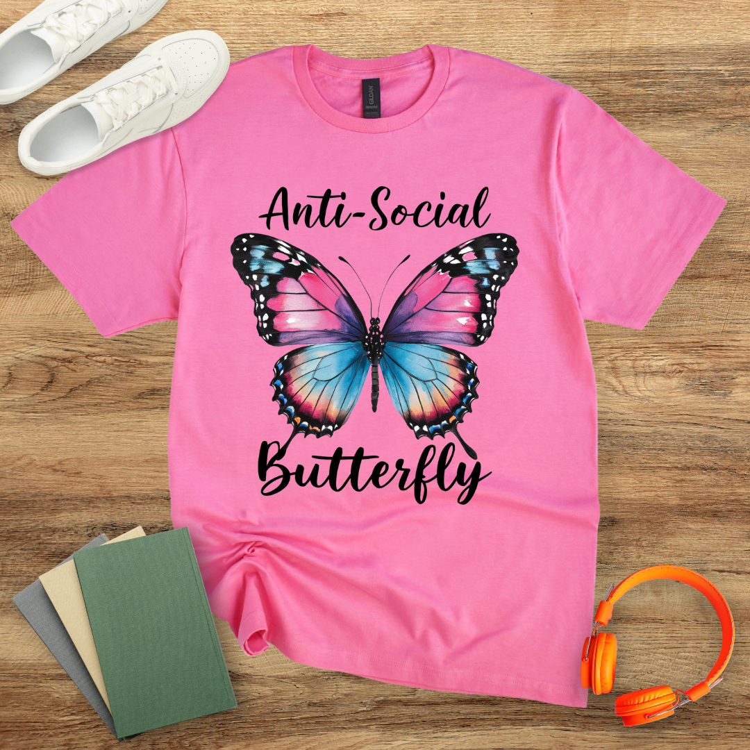 Anti Social Butterfly Watercolour Unisex Softstyle T-Shirt