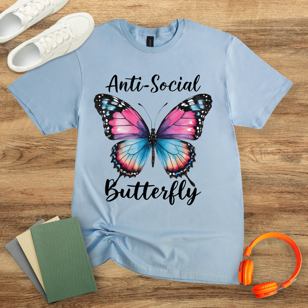 Anti Social Butterfly Watercolour Unisex Softstyle T-Shirt