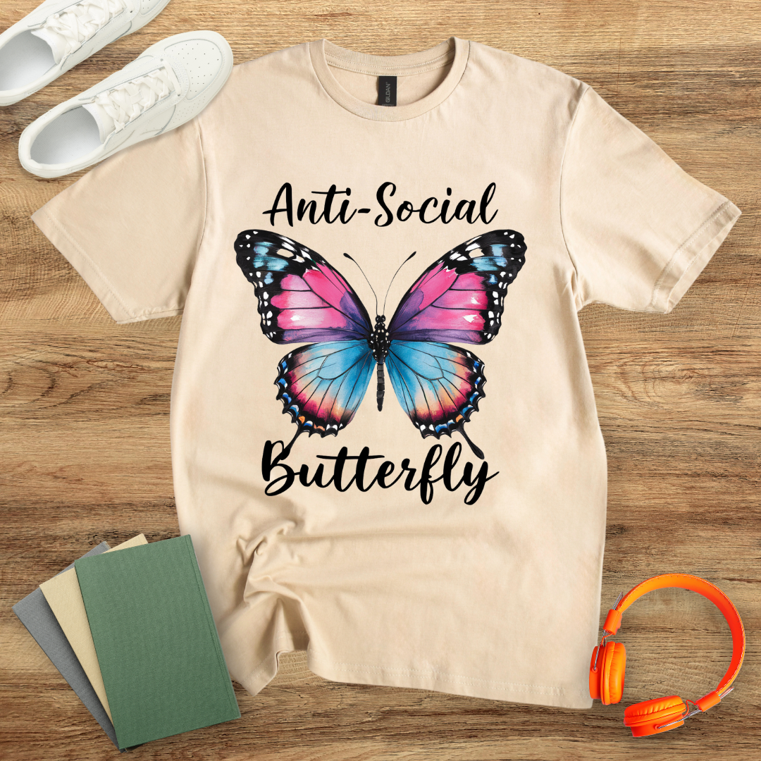 Anti Social Butterfly Watercolour Unisex Softstyle T-Shirt