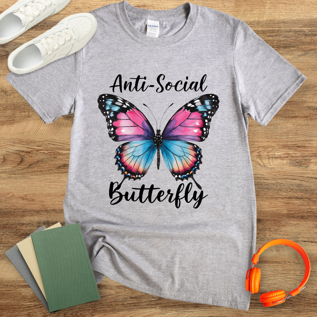 Anti Social Butterfly Watercolour Unisex Softstyle T-Shirt