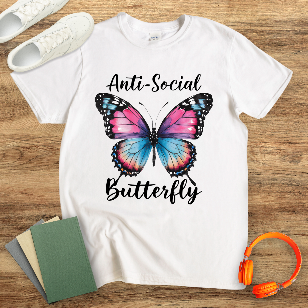 Anti Social Butterfly Watercolour Unisex Softstyle T-Shirt