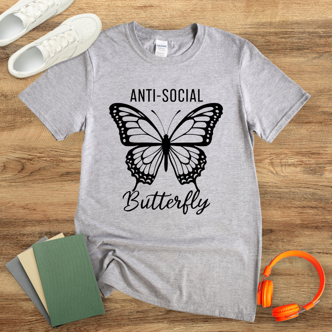 Anti Social Butterly Simple Unisex Softstyle T-Shirt